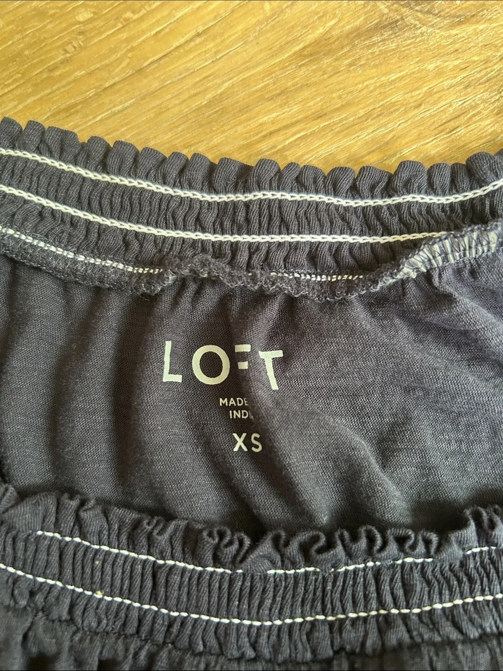 LOFT Black Elastic Hem Peasant Top